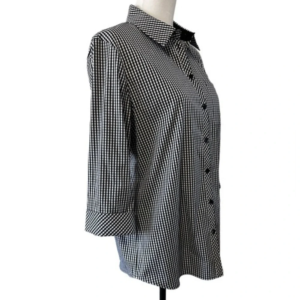 Lafayette 148 New York Paget Ithaca Mini Check Shirt Size M - Picture 4 of 7
